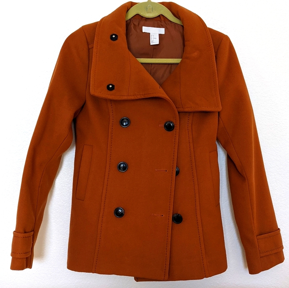 H&M Double Breasted Camel/Rust Peacoat, Sz4